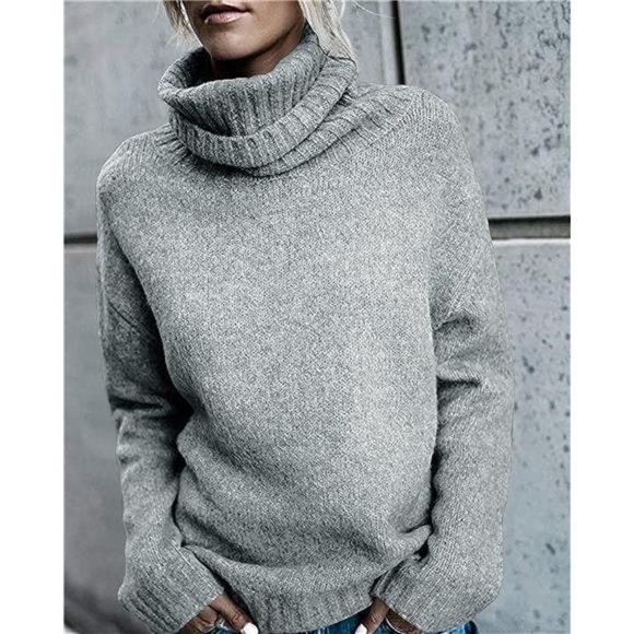 Oversized Turtleneck Pullover Sweater Knit Long Sleeve Jumper Tops For Women - Picture 3 of 4